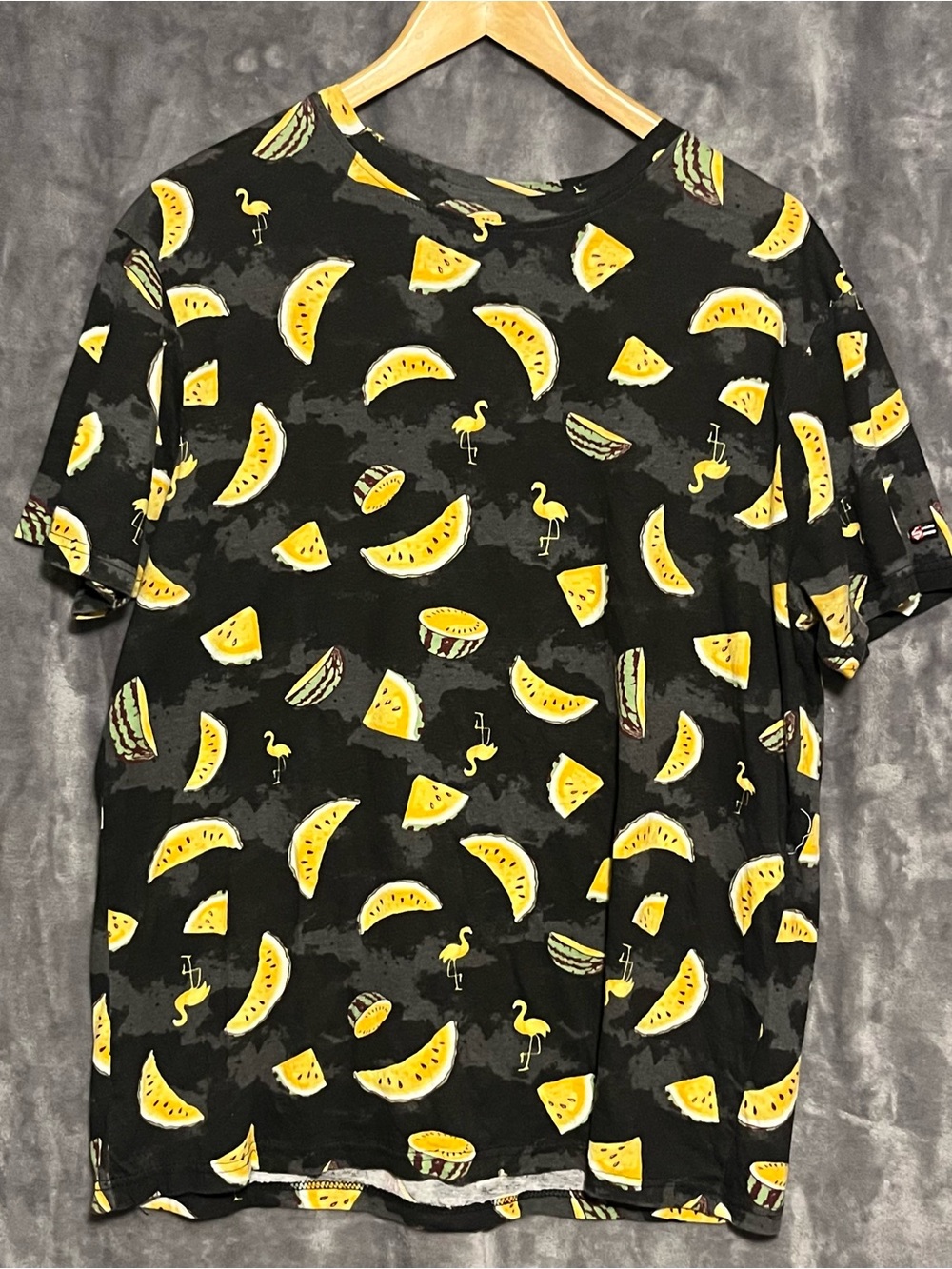 Men's Black Short-Sleeve Tee with Yellow Watermelon Print